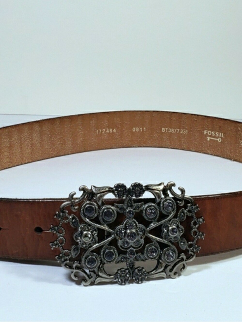 Fossil Leather Belt Bling Rhinestone Belt
